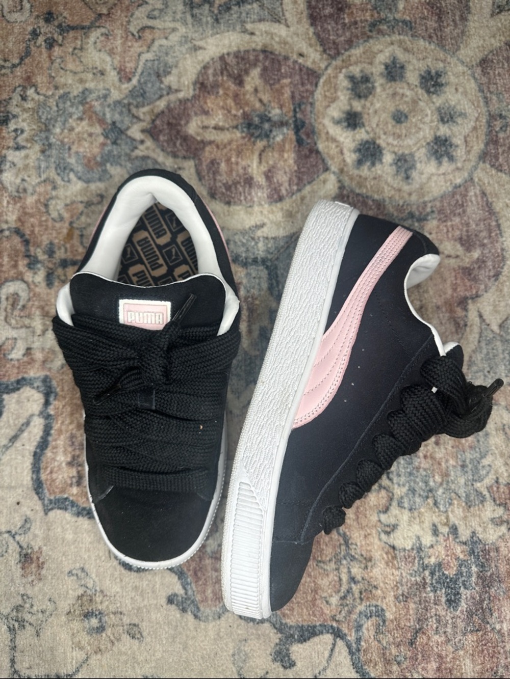 Puma Black Sneakers with Pink Formstrip and White Platform (no box)